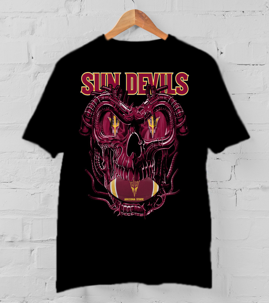 Arizona State Sun Devils Skull With Football Motif T-Shirt