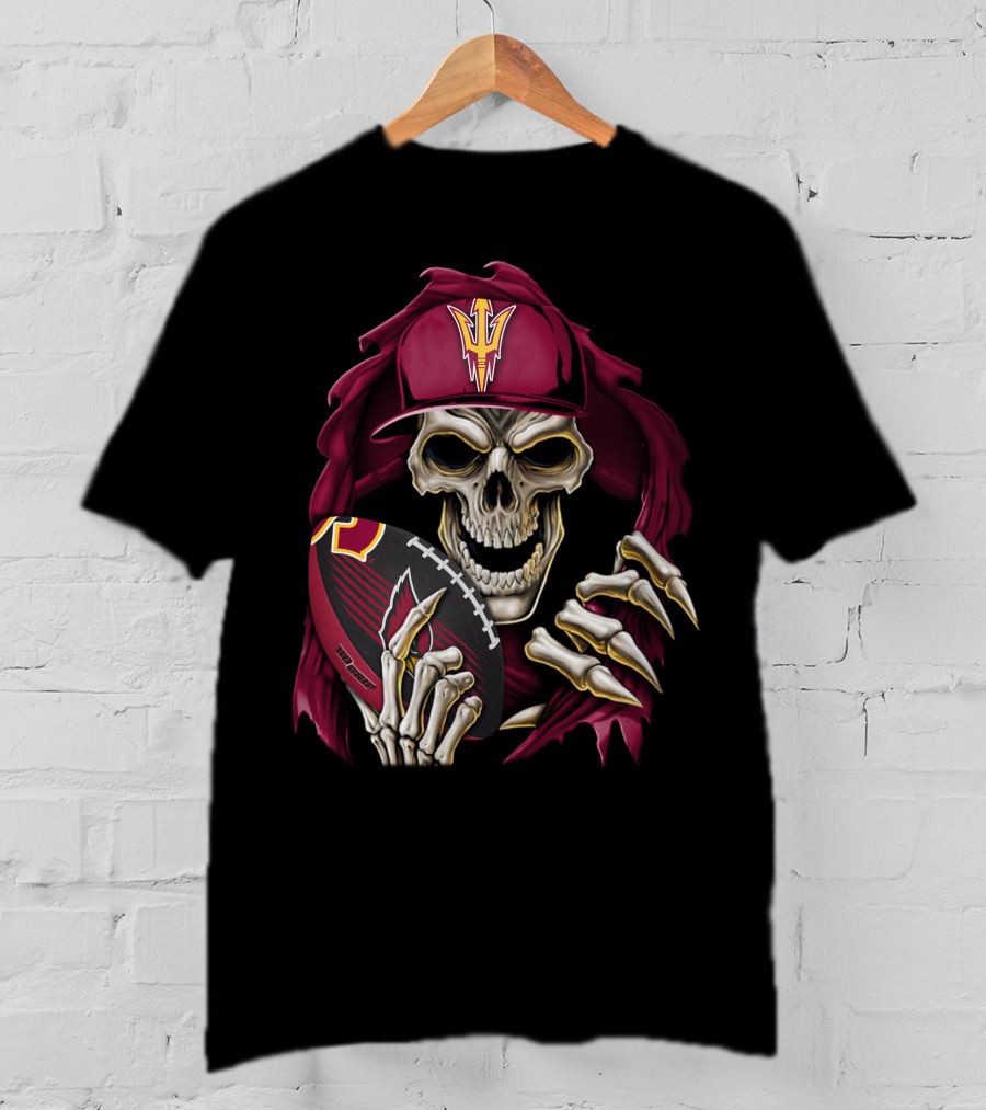 Skullbong Sun Devils Skeleton With Football And Cap T-Shirt
