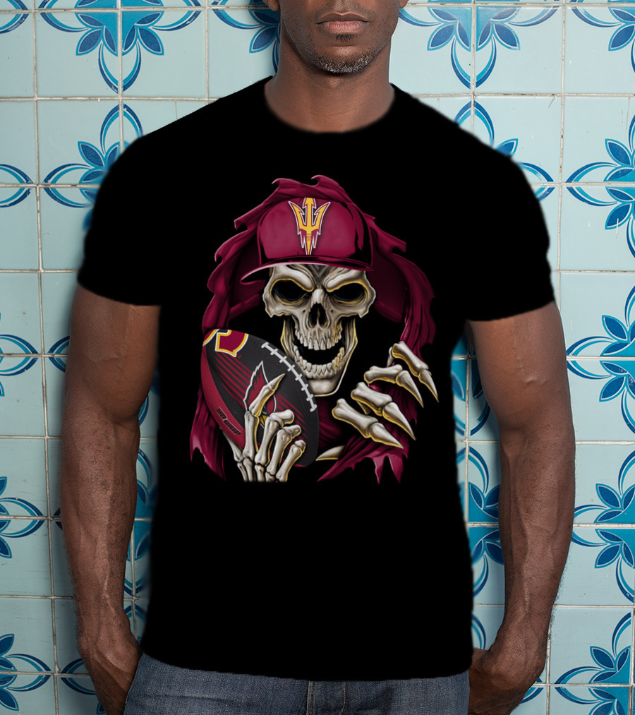 Skullbong Sun Devils Skeleton With Football And Cap T-Shirt