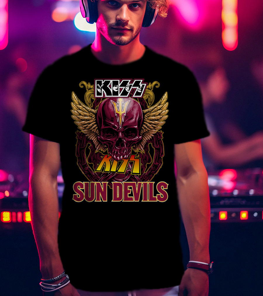 KISS Sun Devils Skull With Wings And Chain T-Shirt