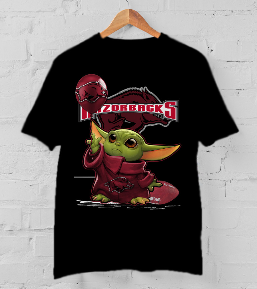 Razorbacks Yoda Holding Balloon And Football With Arkansas T-Shirt