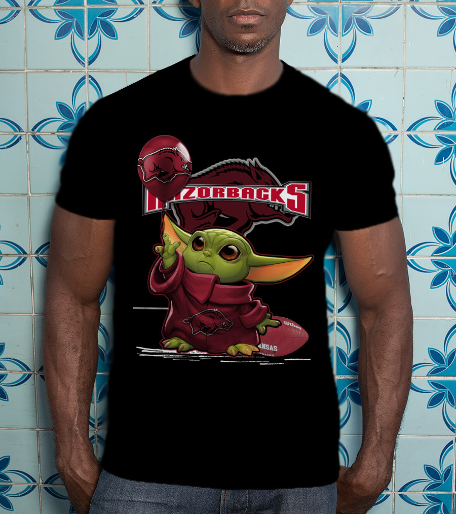 Razorbacks Yoda Holding Balloon And Football With Arkansas T-Shirt