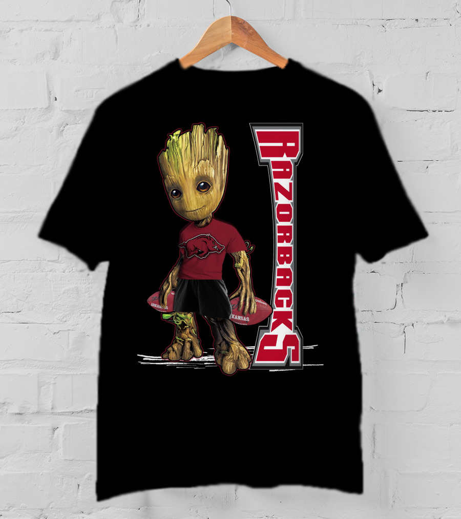 Groot Arkansas Razorbacks Football Character With Team T-Shirt