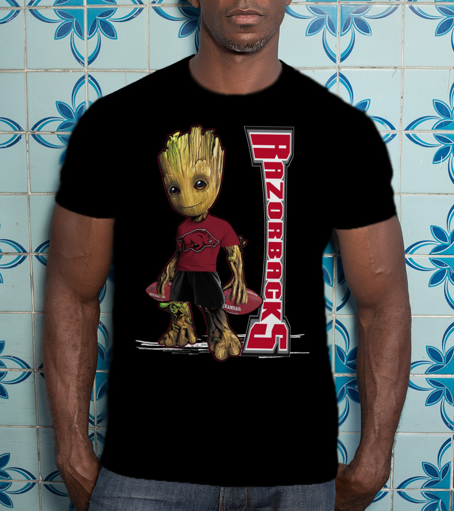 Groot Arkansas Razorbacks Football Character With Team T-Shirt