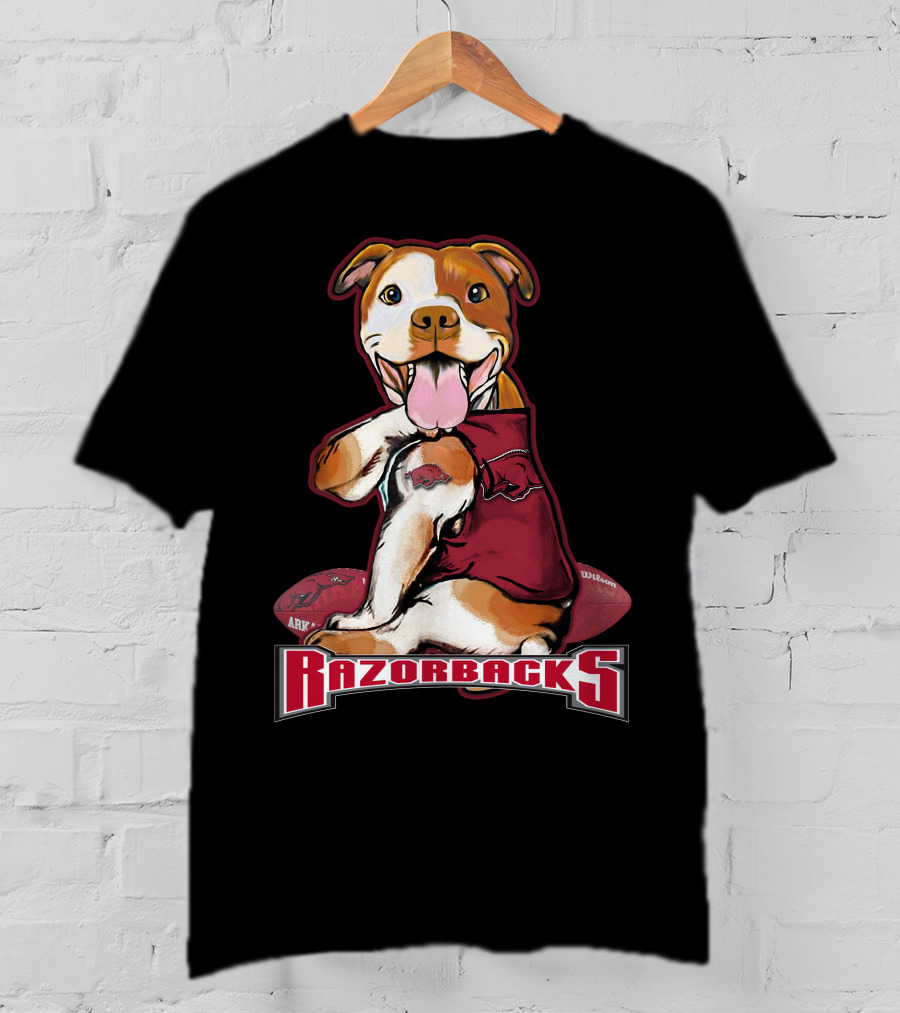 Razorbacks Pittbull Dog With Arkansas Football T-Shirt