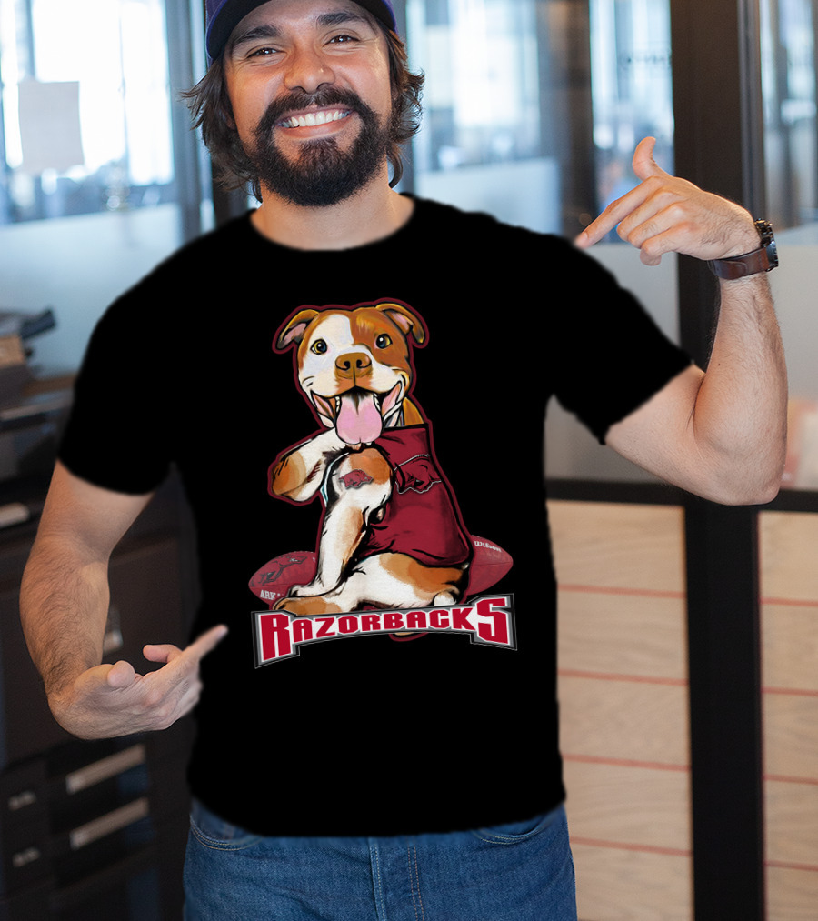 Razorbacks Pittbull Dog With Arkansas Football T-Shirt