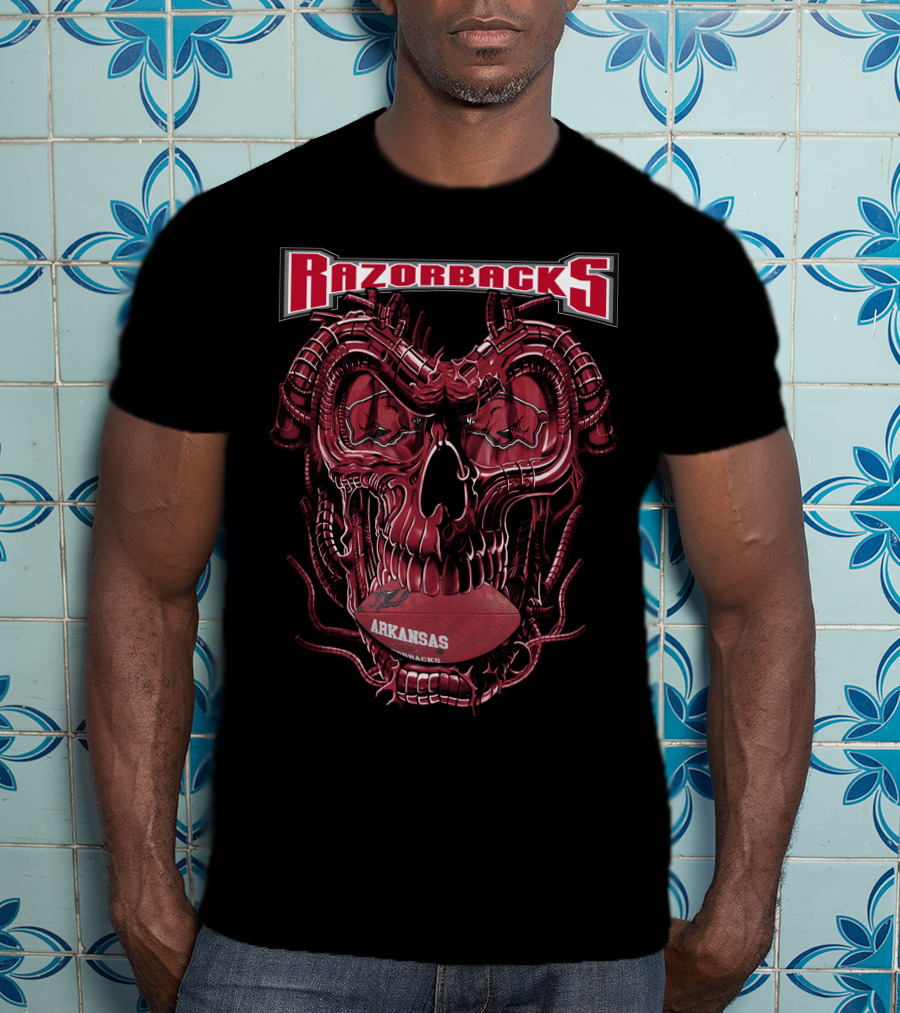 Razorbacks Arkansas Dragonskull Football T-Shirt