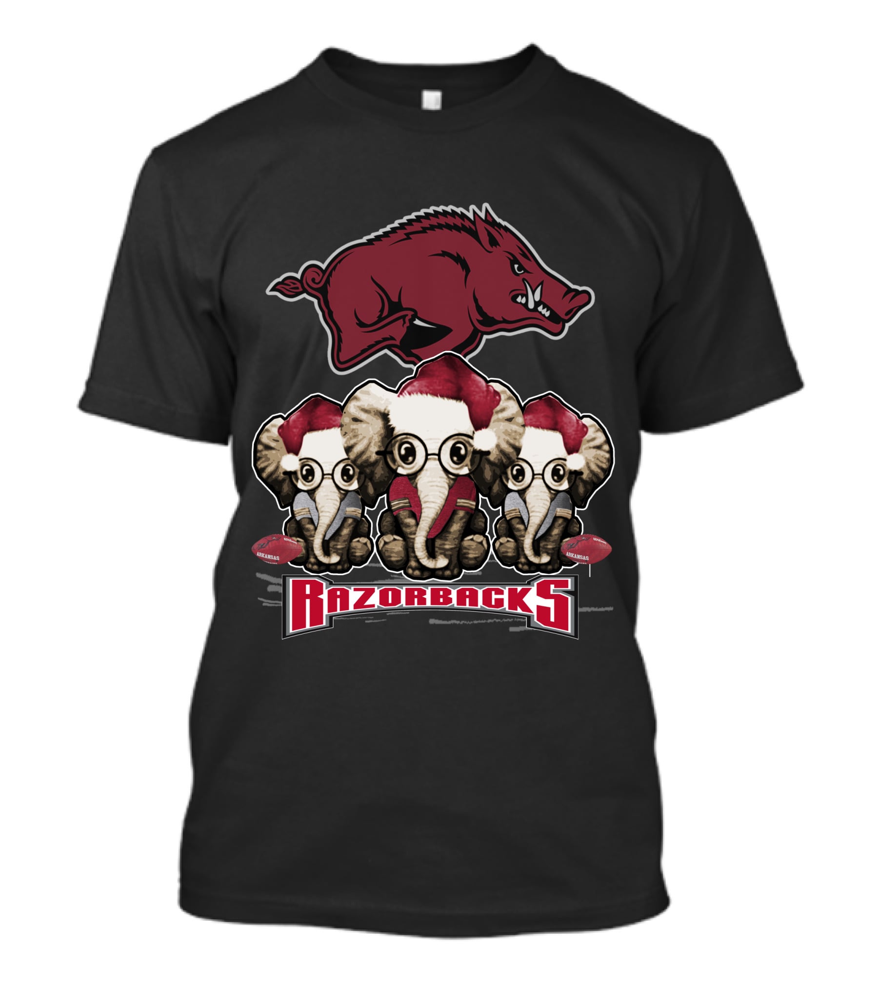 Razorbacks Elephan Xmas With Santa Hat Elephants And Arkansas T-Shirt