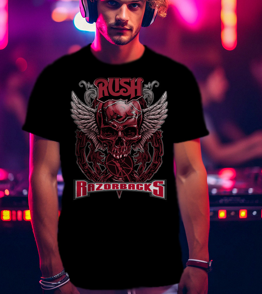 Rush Razorbacks Skull Wings Chain T-Shirt
