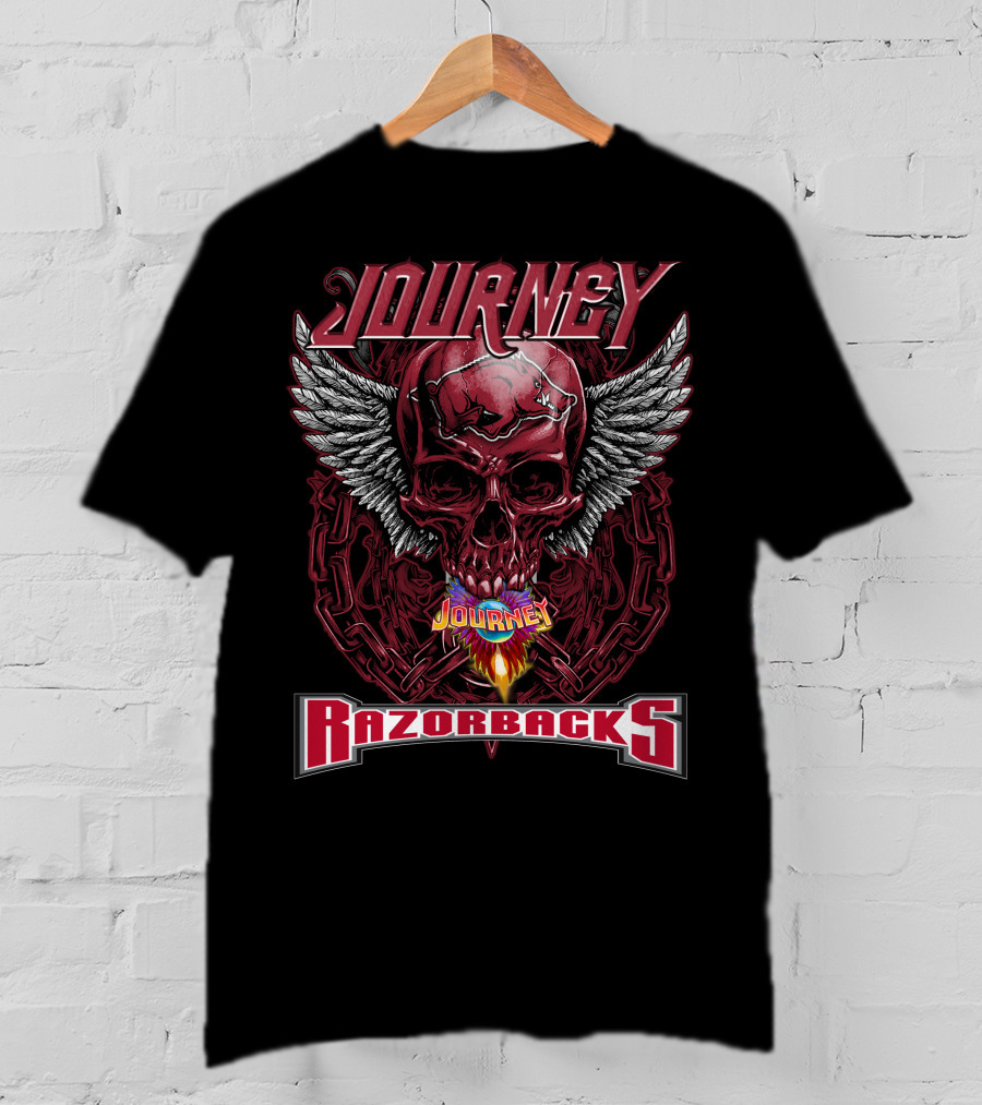 Journey Razorbacks Winged Skull Flame T-Shirt