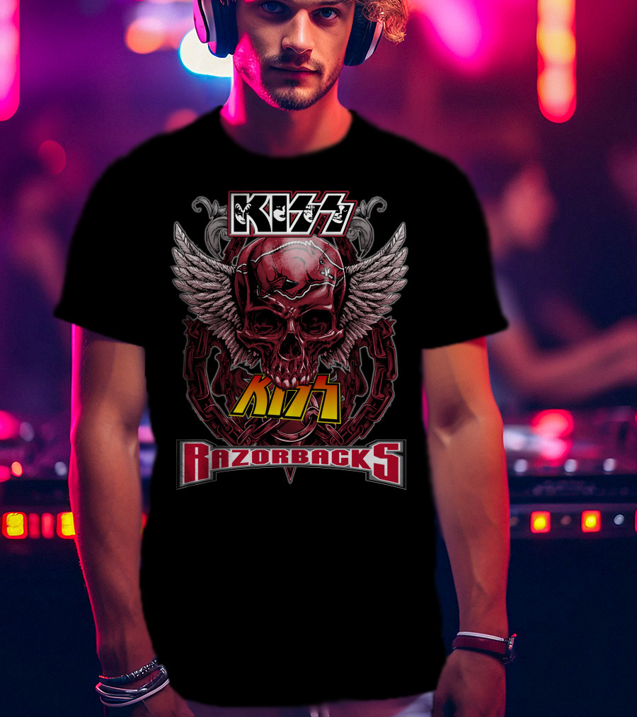 Kiss Razorbacks Winged Skull Chain T-Shirt