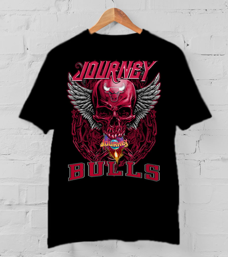 Journey Chicago Bulls Flaming Skull Wings Chain T-Shirt