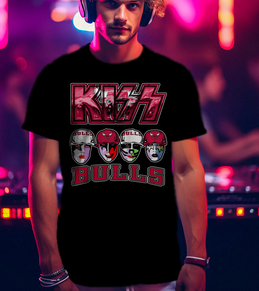 Kiss Meets Chicago Bulls Rock Band Makeup Faces T-Shirt