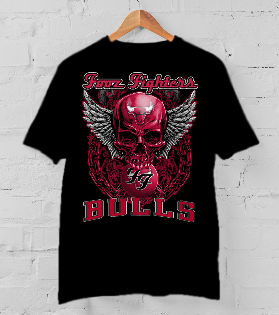 Foo Fighters Chicago Bulls Skull Wings Chain T-Shirt