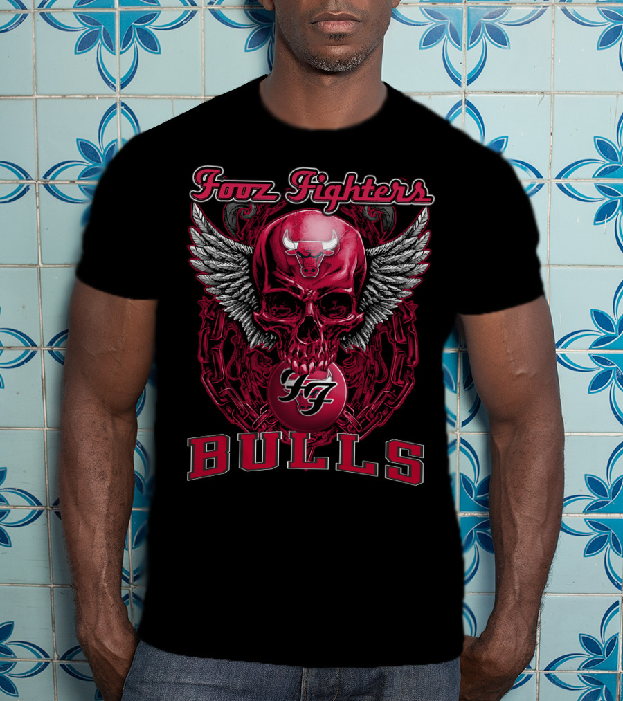 Foo Fighters Chicago Bulls Skull Wings Chain T-Shirt