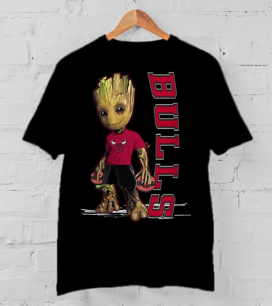 Groot Wearing Chicago Bulls Shirt With Bulls T-Shirt