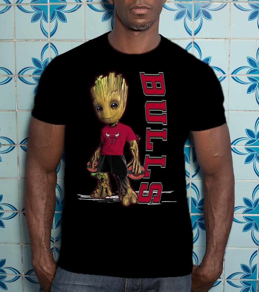 Groot Wearing Chicago Bulls Shirt With Bulls T-Shirt