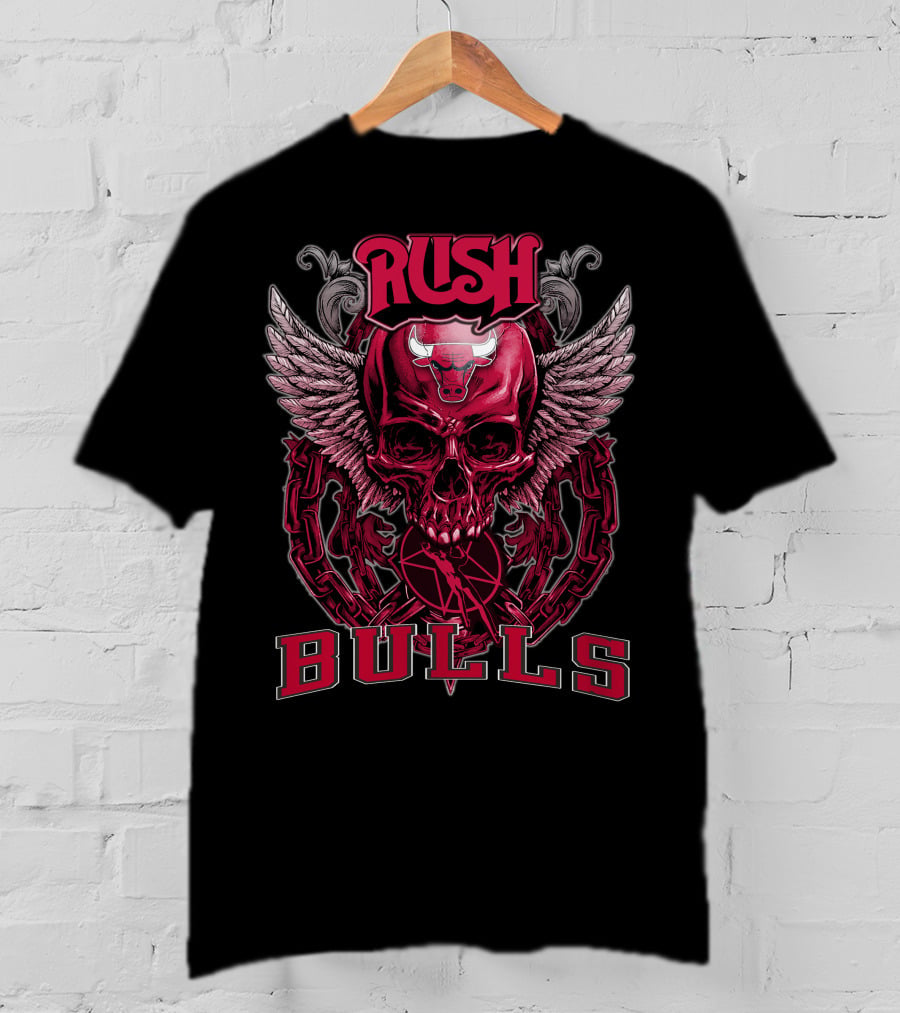 Rush Chicago Bulls Skull With Horns And Wings T-Shirt