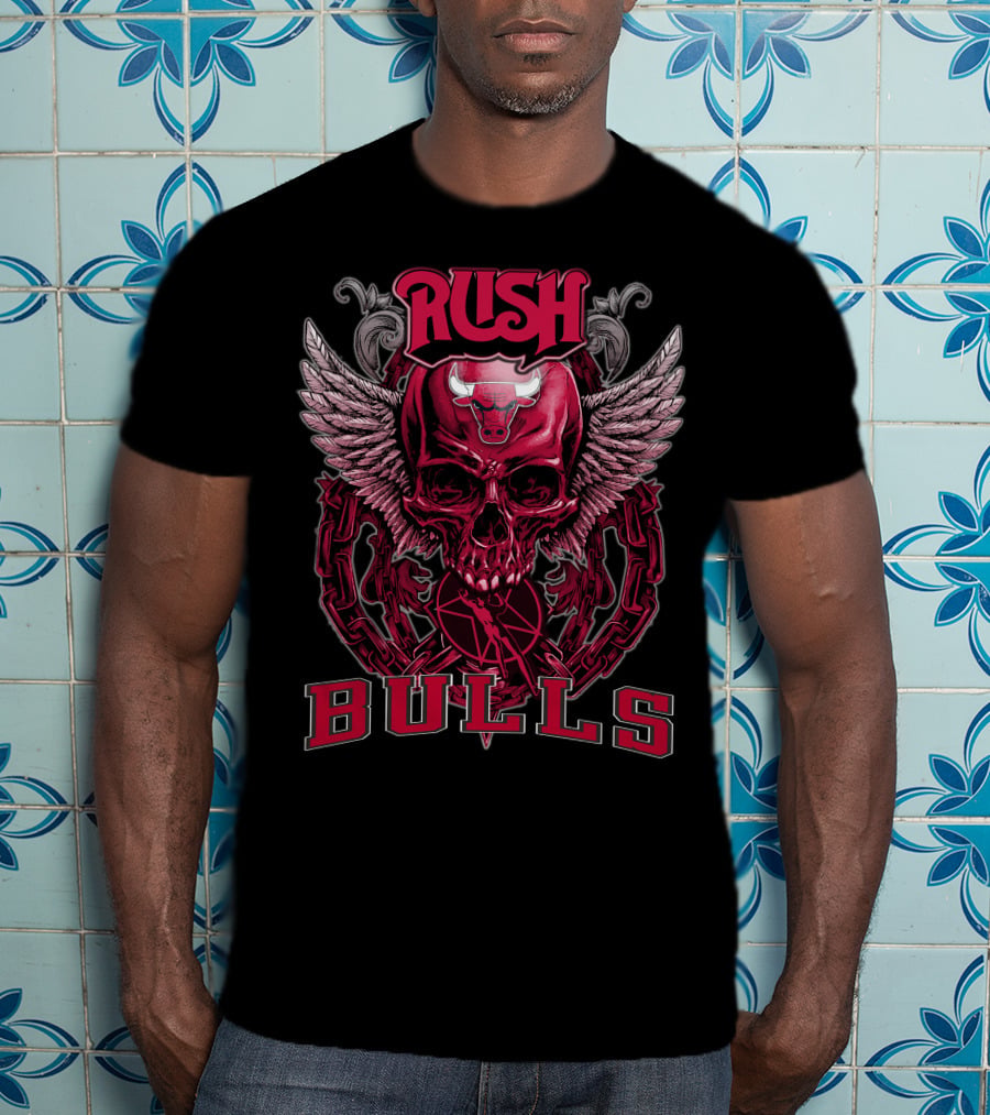 Rush Chicago Bulls Skull With Horns And Wings T-Shirt