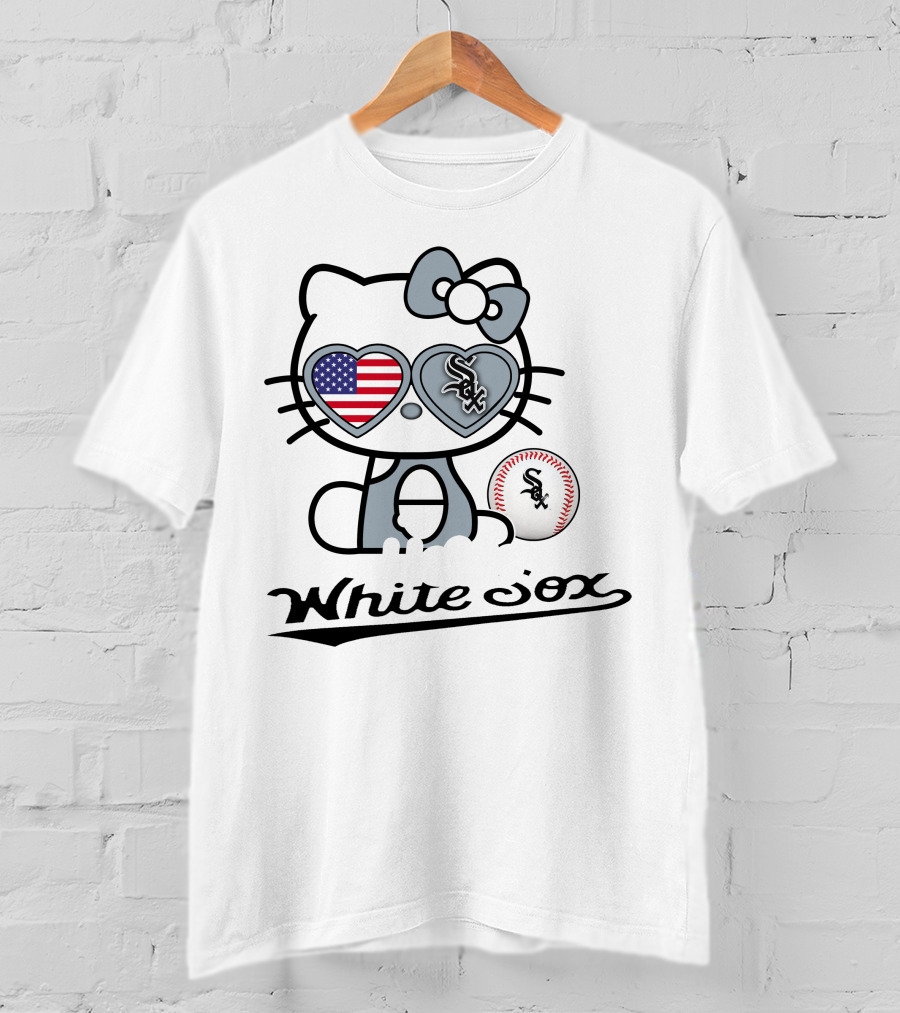 Hello Kitty Chicago White Sox Baseball USA Flag T-Shirt