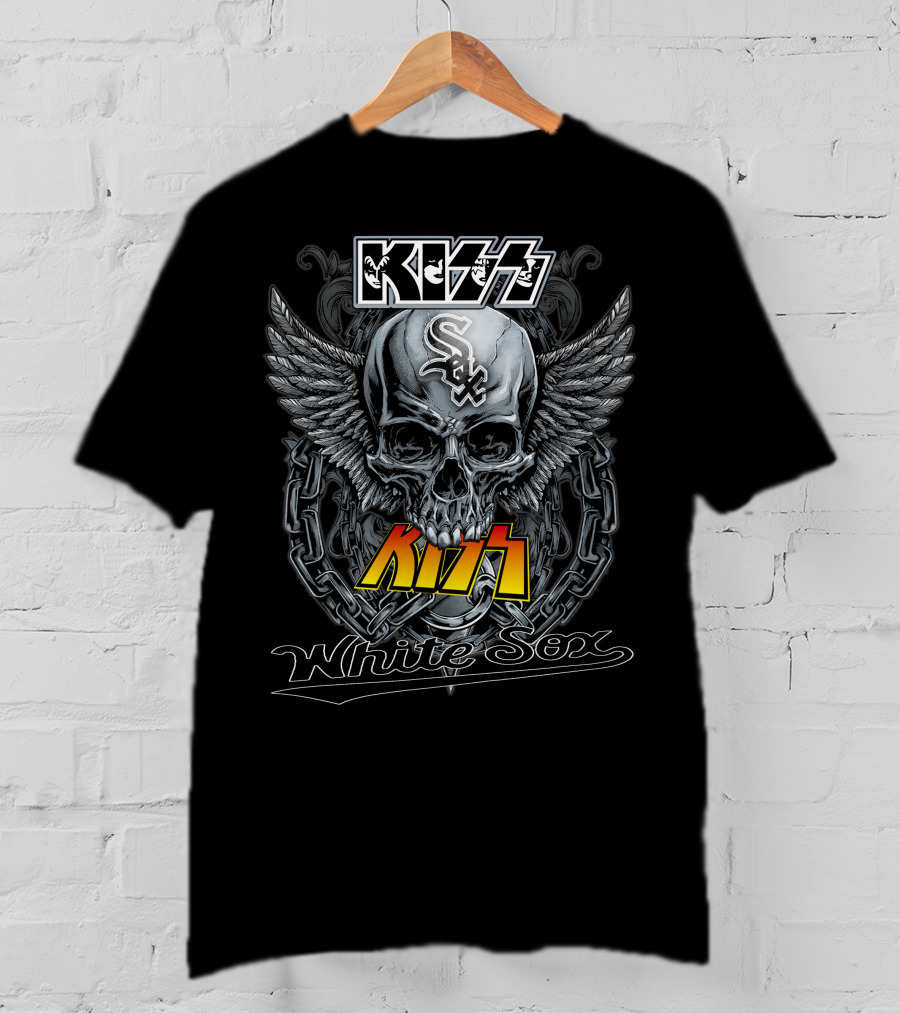 Kiss White Sox Skull Wings Chain T-Shirt