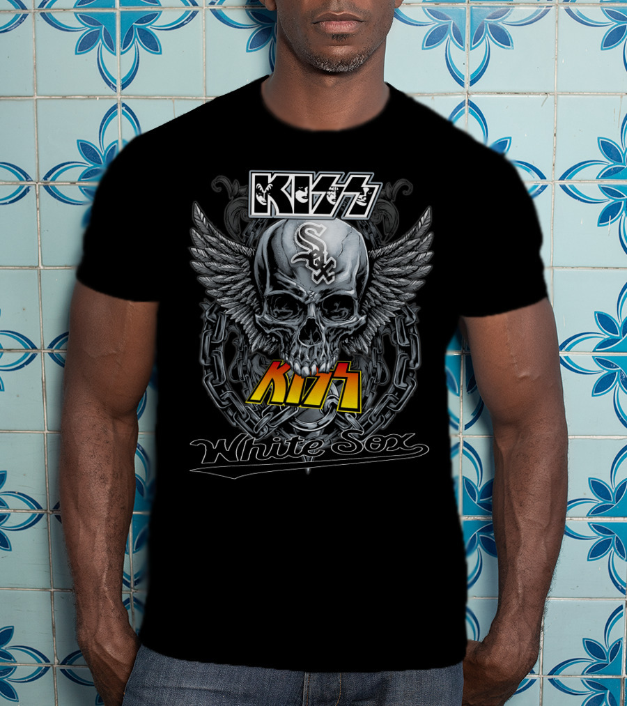 Kiss White Sox Skull Wings Chain T-Shirt