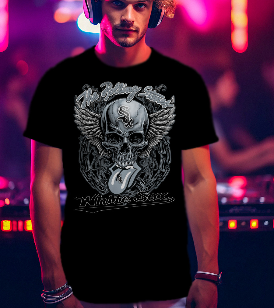 The Rolling Stones White Sox Skull With Wings And Tongue T-Shirt