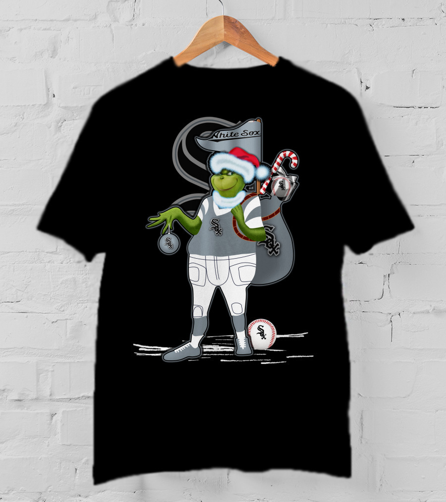 White Sox Christmas Grinch Baseball Santa Sack T-Shirt