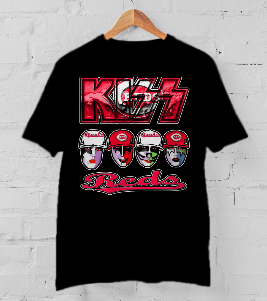 Kiss Reds Cincinnati Faces With Baseball Caps T-Shirt