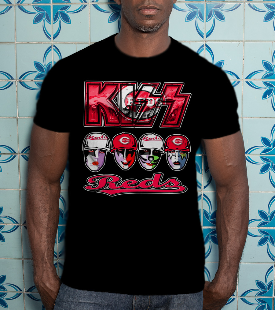 Kiss Reds Cincinnati Faces With Baseball Caps T-Shirt