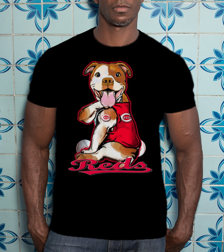 Pittbull Wearing Cincinnati Reds Jersey With Baseballs T-Shirt
