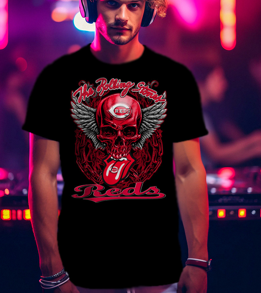 The Rolling Stones Reds Skull Wings Logo Baseball Cincinnati T-Shirt
