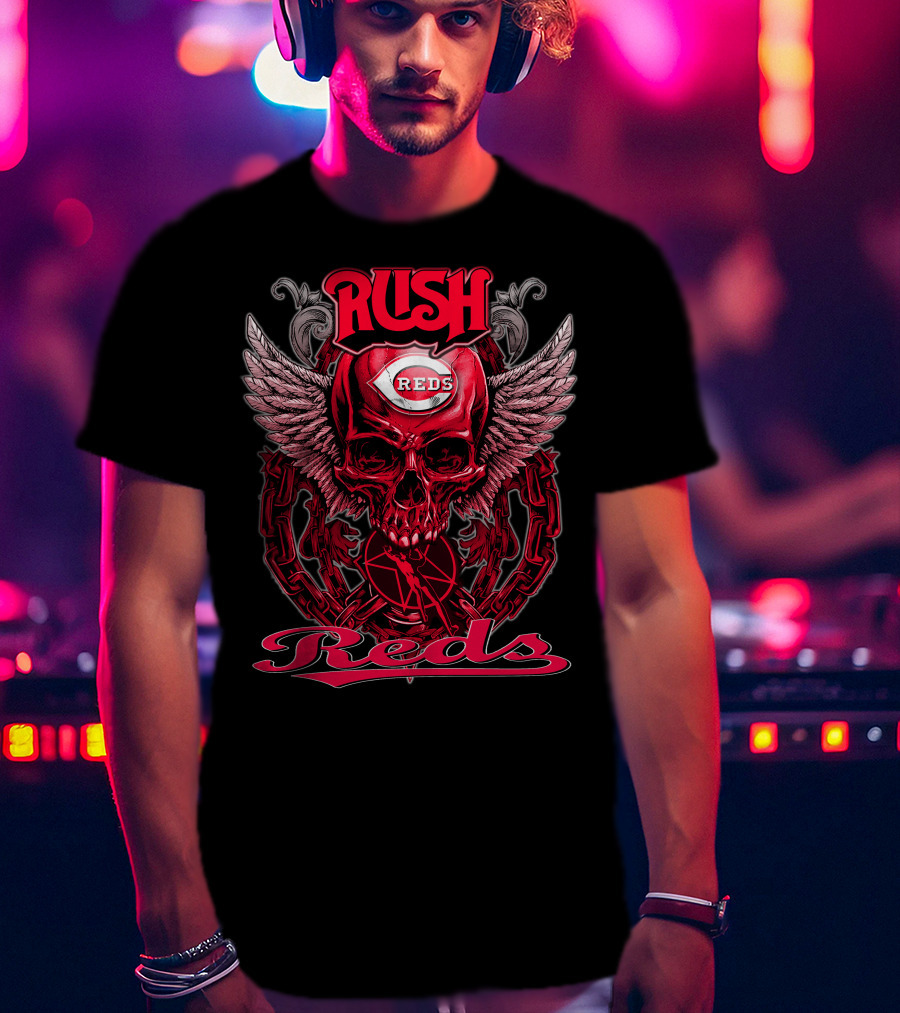 Rush Reds Skull Wings Cincinnati Reds T-Shirt