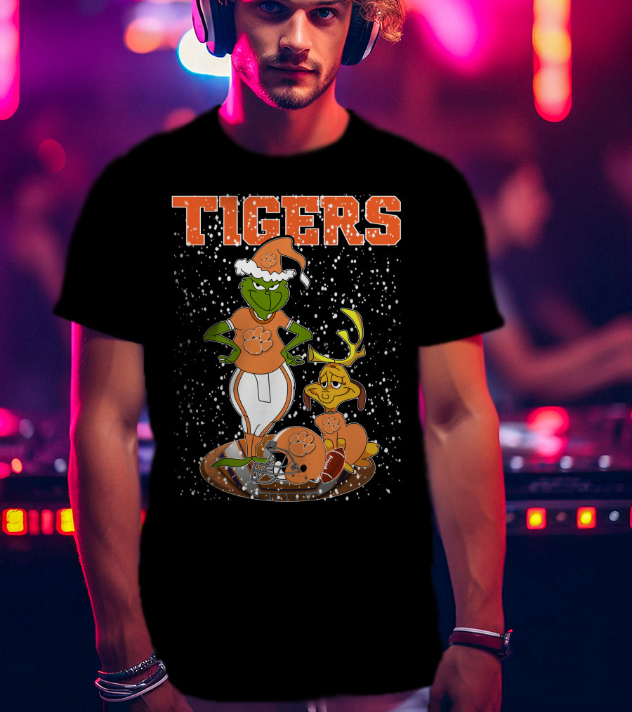 Grinch Clemson Tigers Christmas Football T-Shirt
