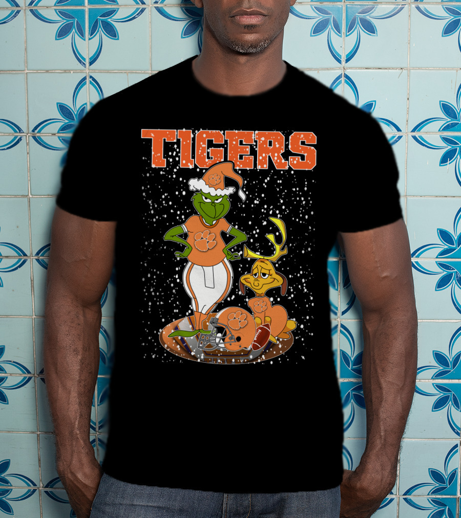 Grinch Clemson Tigers Christmas Football T-Shirt