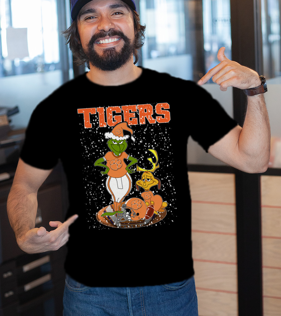 Grinch Clemson Tigers Christmas Football T-Shirt