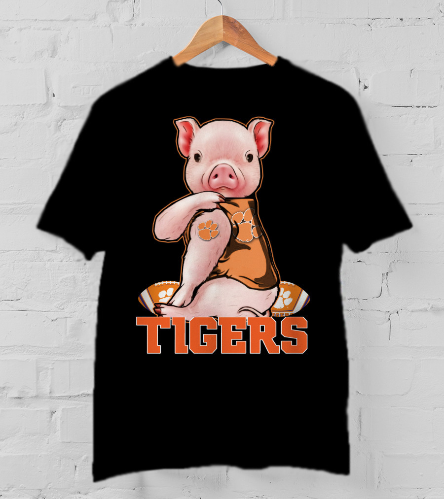 Pig Wearing Clemson Tigers Jersey Football Motif T-Shirt