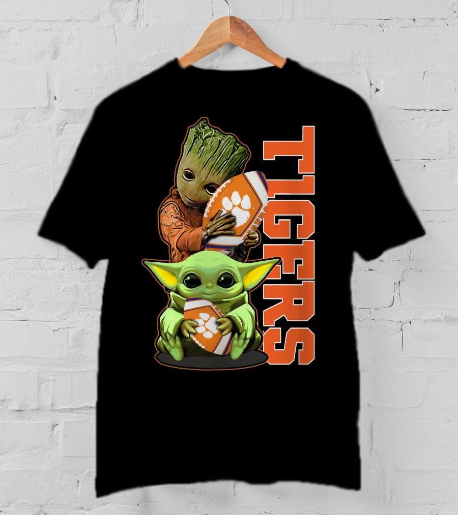 Grzd Clemson Tigers Groot Baby Yoda Football T-Shirt