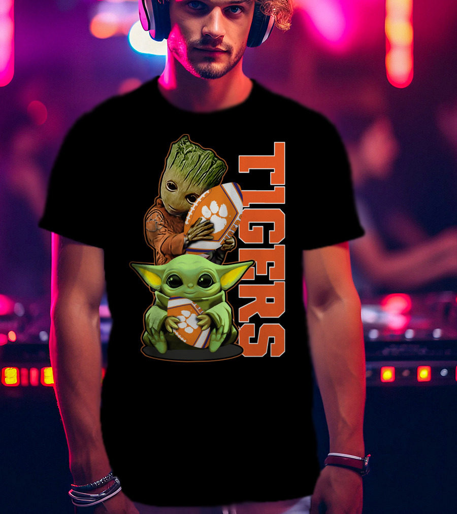Grzd Clemson Tigers Groot Baby Yoda Football T-Shirt