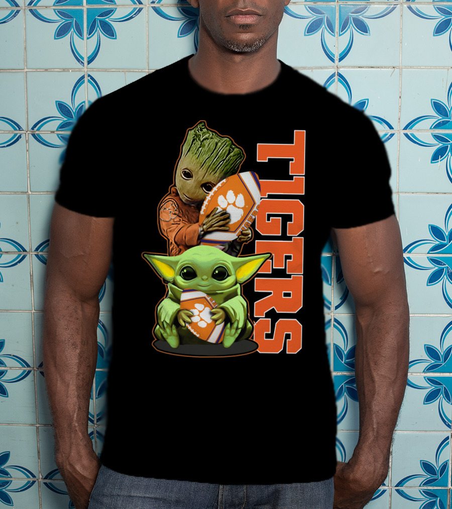 Grzd Clemson Tigers Groot Baby Yoda Football T-Shirt
