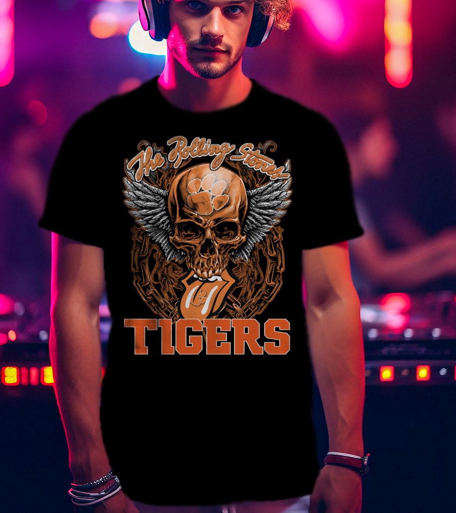 The Rolling Stones Skull With Clemson Tigers Paw And Wings T-Shirt