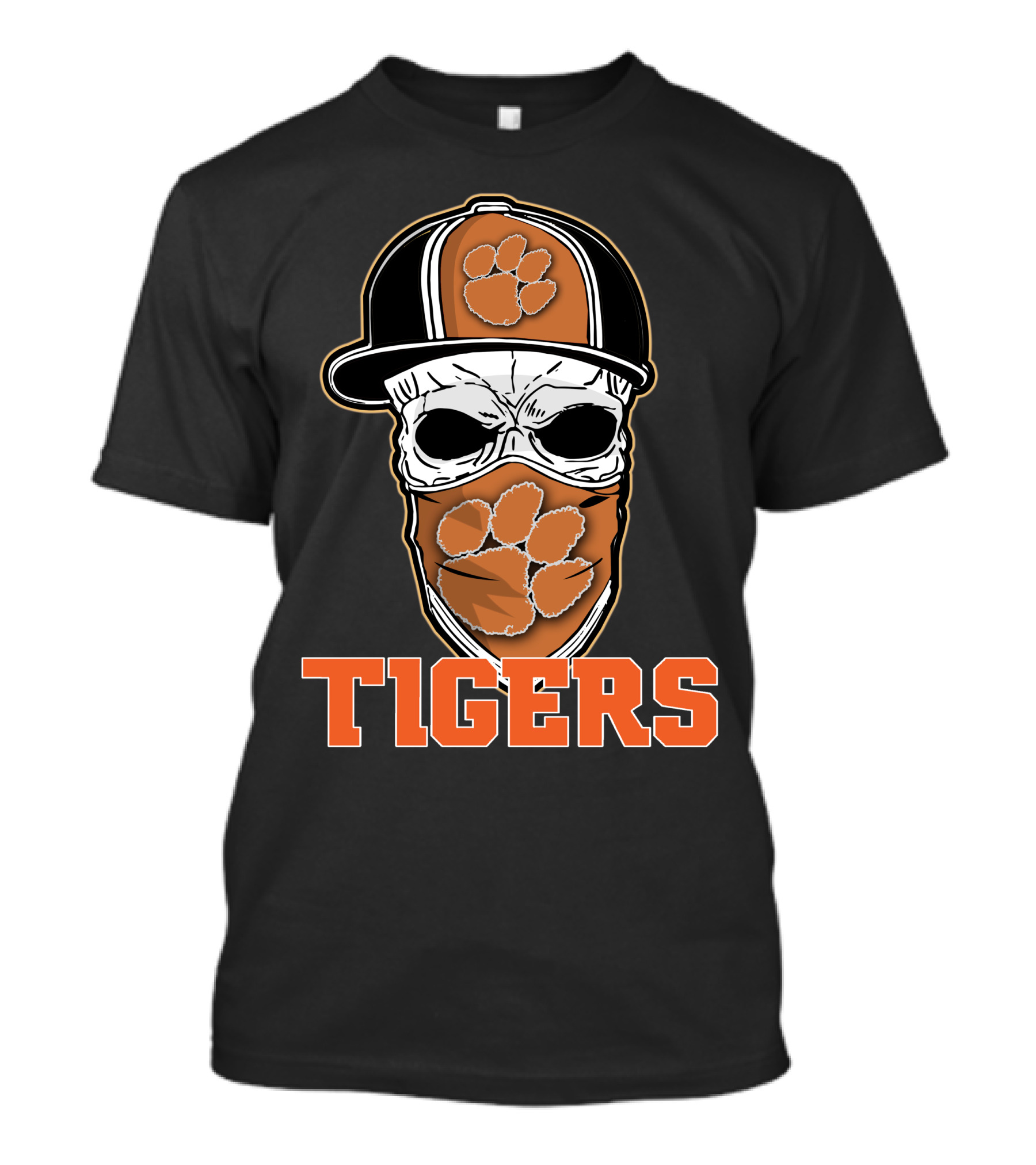 Clemson Tigers Skull Hat Paw Bandana T-Shirt