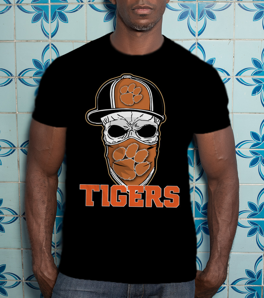 Clemson Tigers Skull Hat Paw Bandana T-Shirt