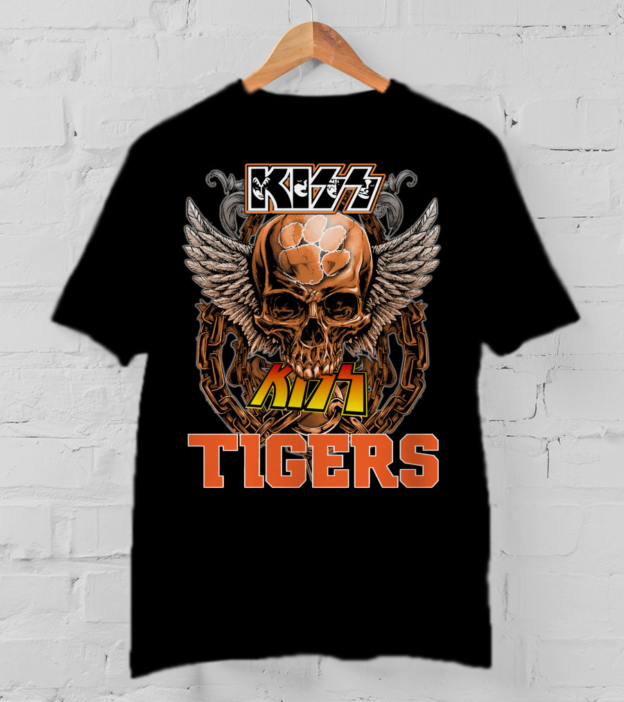 Kiss Clemson Tigers Skull Wings Chains T-Shirt