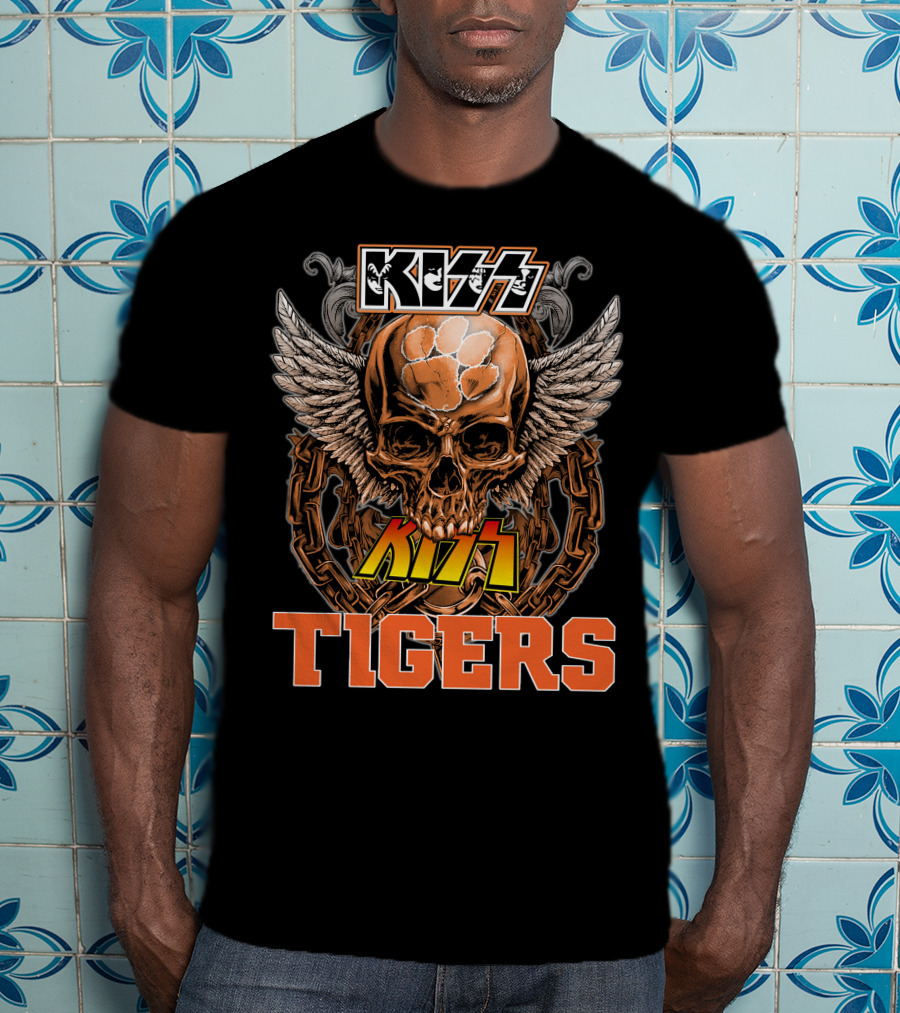 Kiss Clemson Tigers Skull Wings Chains T-Shirt
