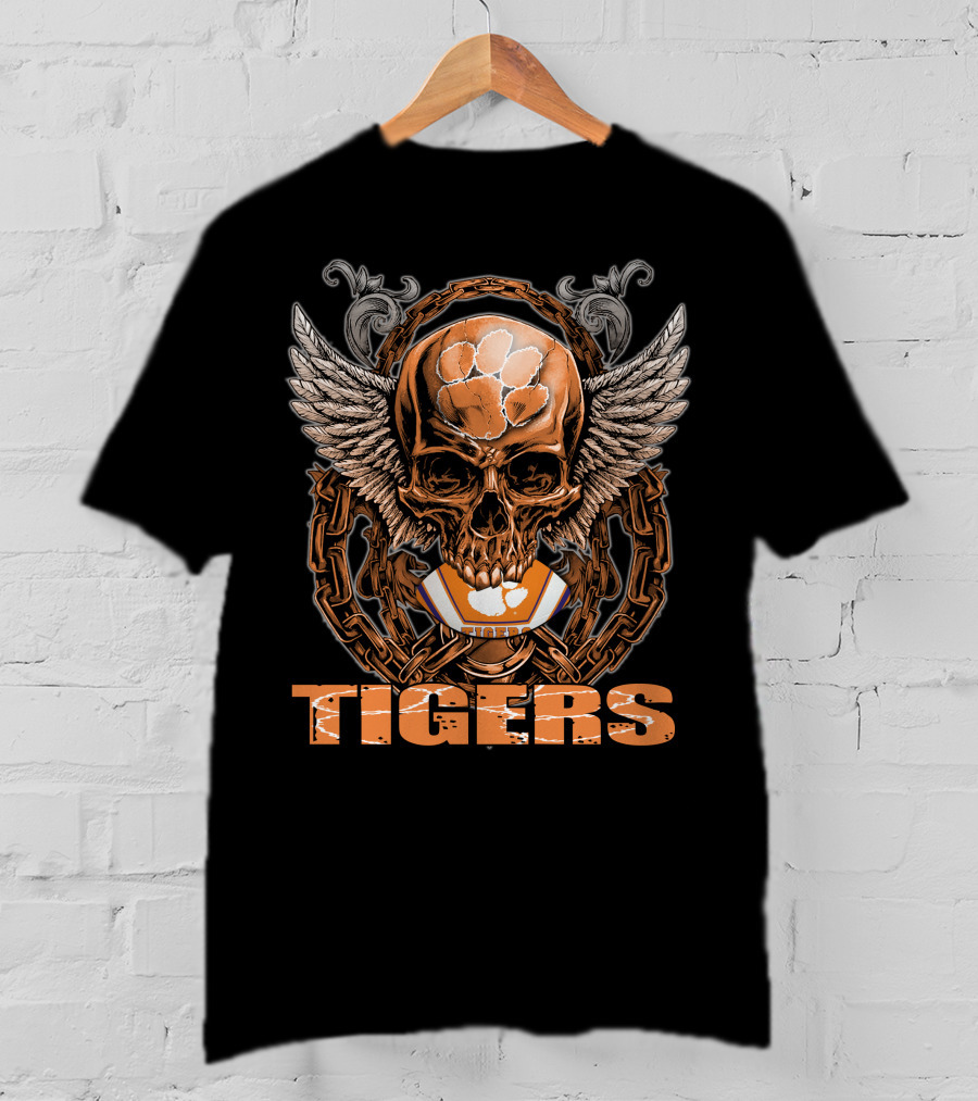 Clemson Tigers Skull Wings Emblem T-Shirt