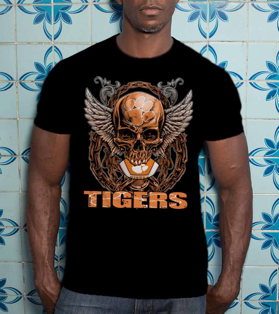 Clemson Tigers Skull Wings Emblem T-Shirt