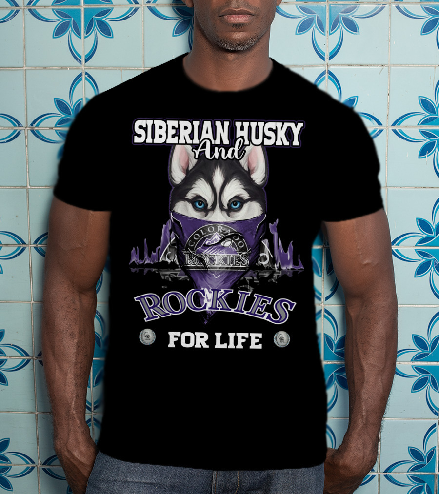 Siberian Husky And Colorado Rockies For Life T-Shirt