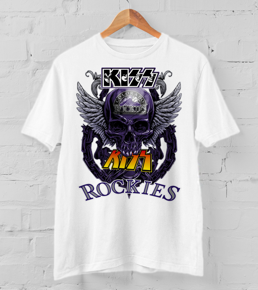 Kiss Colorado Rockies Skull Wings Logo Fusion T-Shirt