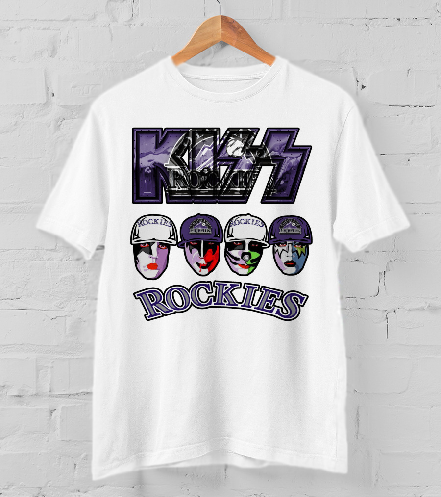 Kiss Colorado Rockies Faces In Makeup With Hats T-Shirt